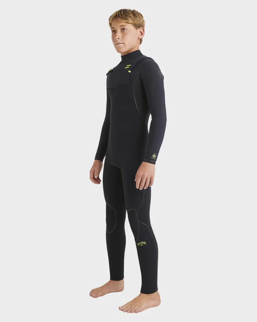 Boys 4/3mm Furnace Natural Chest Zip Steamer Wetsuit - Black - Image 4
